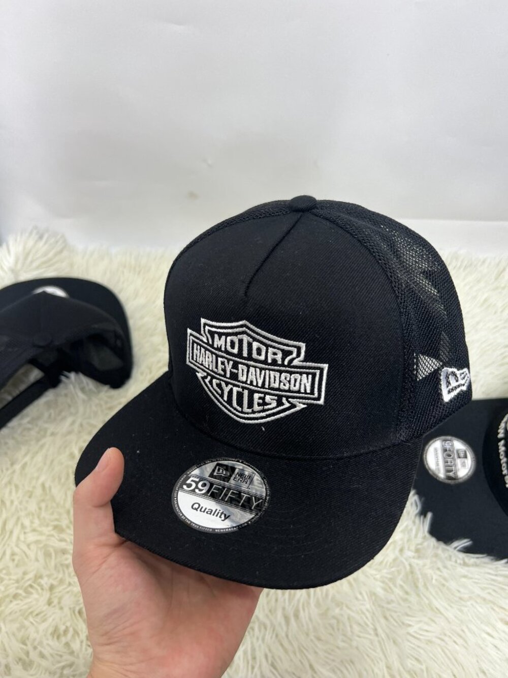 Harley-Davidson Motorcycle Embroidered Snapback Hat Black Trucker Cap Vintage Bi